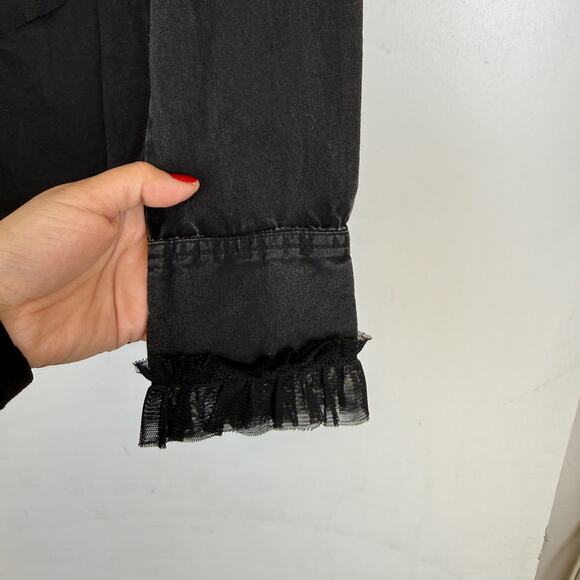 Anthropologie Pilcro Tulle Ruffle Button Down Shirt Western Black - M - Picture 4 of 10